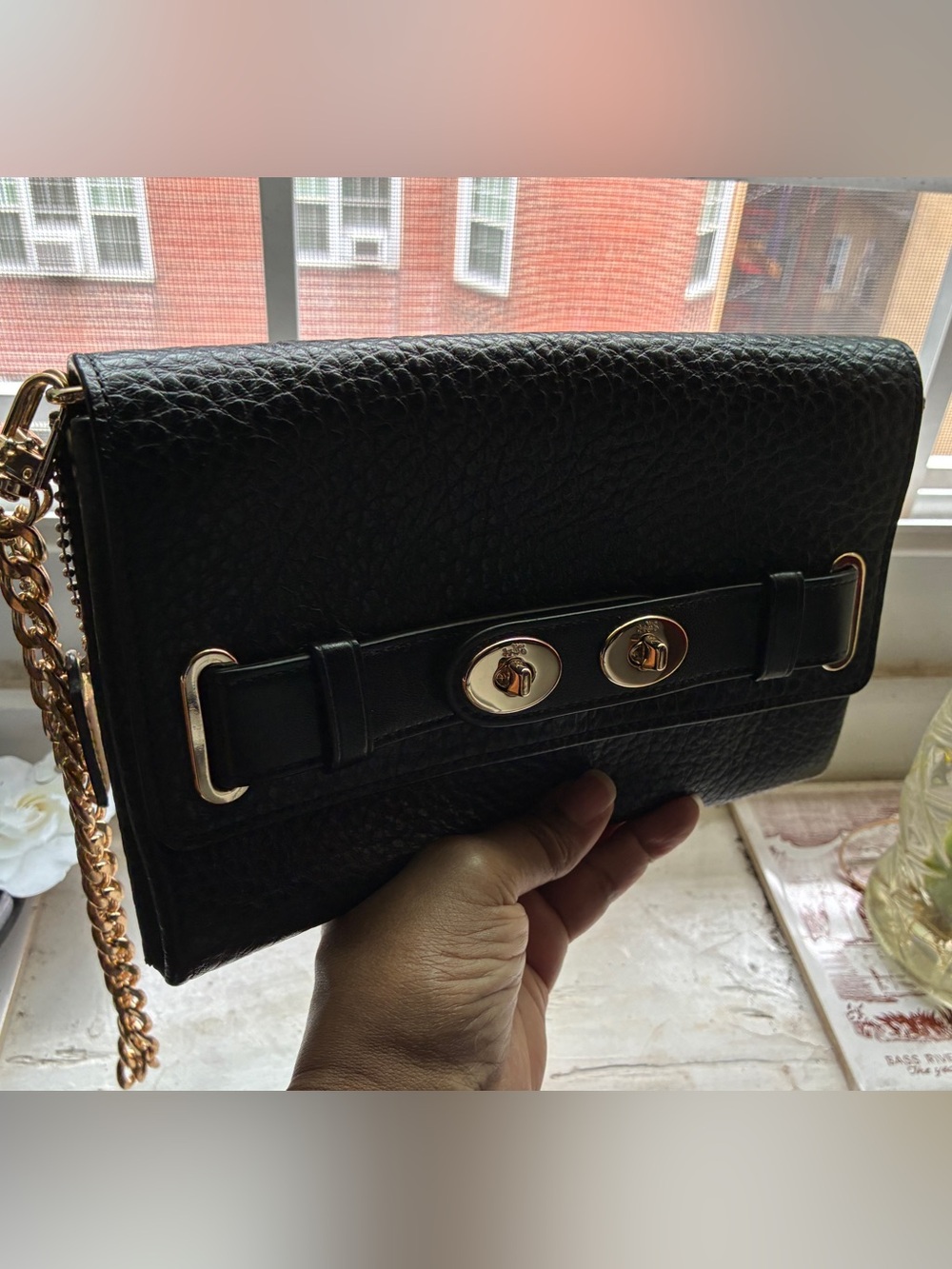 Coach Blake Brown Pebbled Leather Wristlet with Gold Hardware